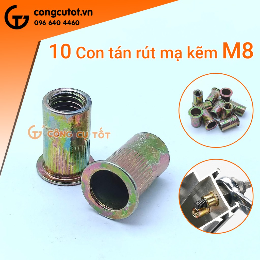 Tán rút mạ kẽm 7 màu M8