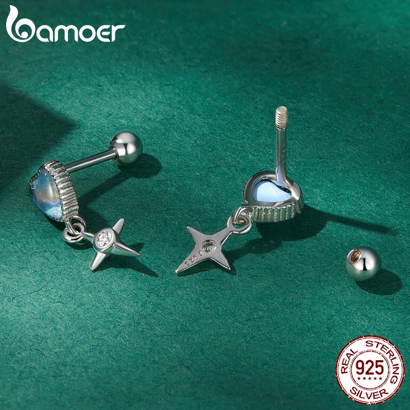 Hoa tai Bamoer bằng bạc 925 hình trái tim thanh lịch