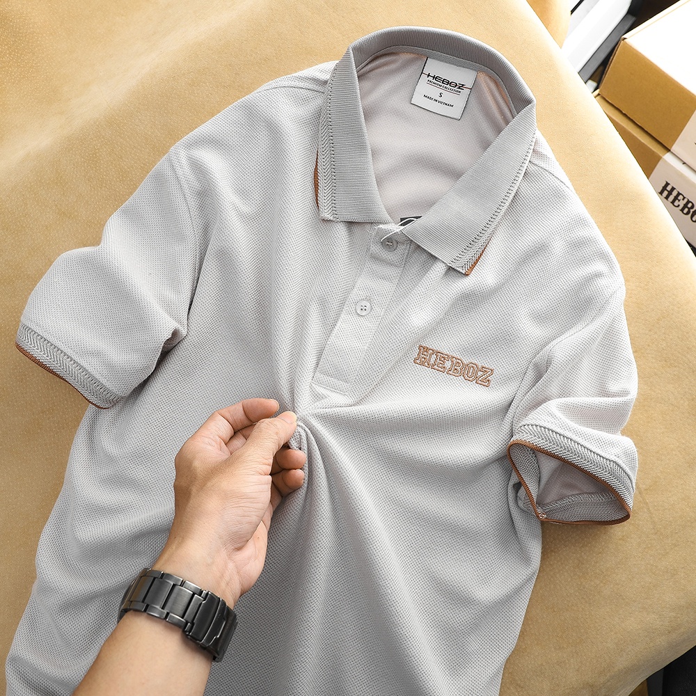Áo thun nam có cổ, áo polo nam vải cotton cá sấu orange line HEBOZ - LIGHT GREY - 00001183