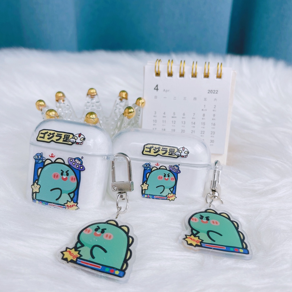 Vỏ Bảo Vệ Hộp Sạc Tai Nghe AirPods 1/2/3/Pro 2021 inPods i12 Bằng TPU Mềm Trong Suốt Chống Sốc Hình Khủng Long Hoạt Hình