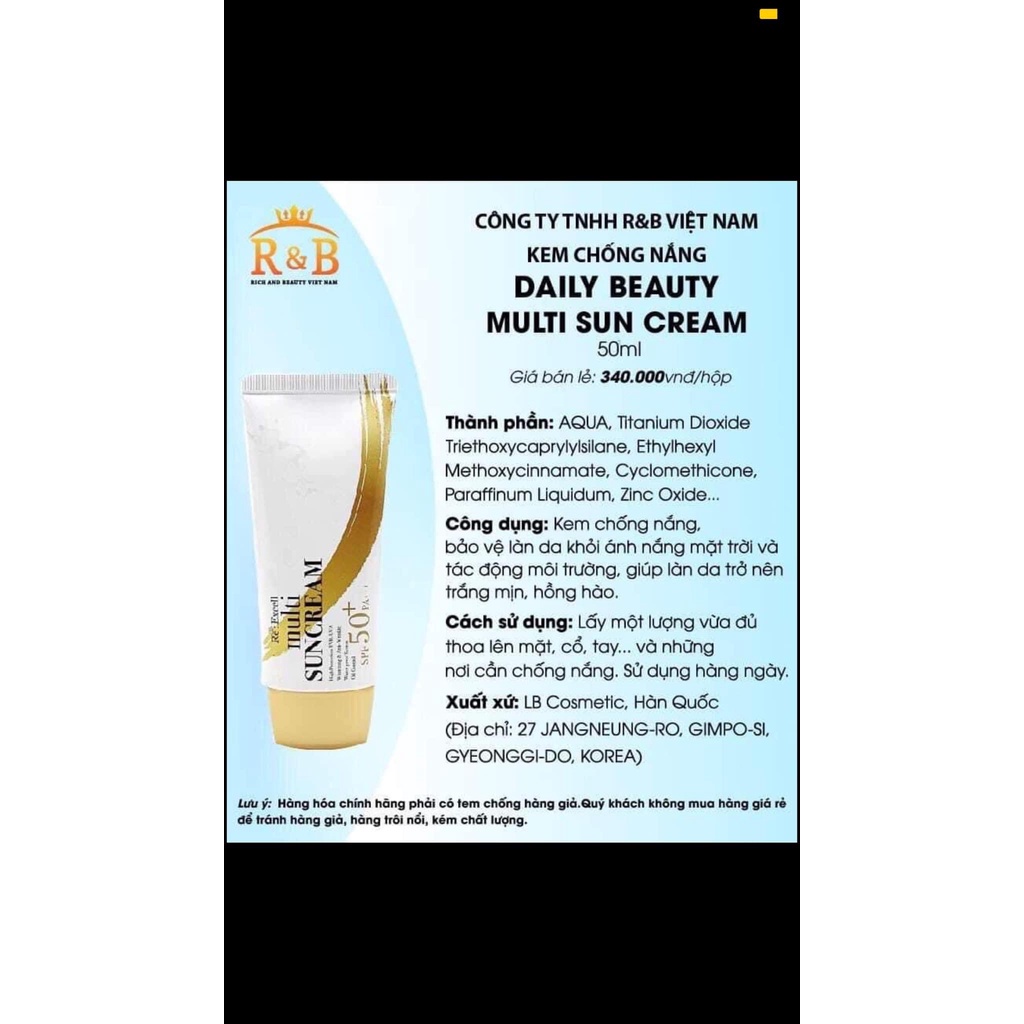 Kem chống nắng ✈FREESHIP✈ Kem chống nắng vật lý Multi Suncream, tự tin ra ngoài cho phái nữ.