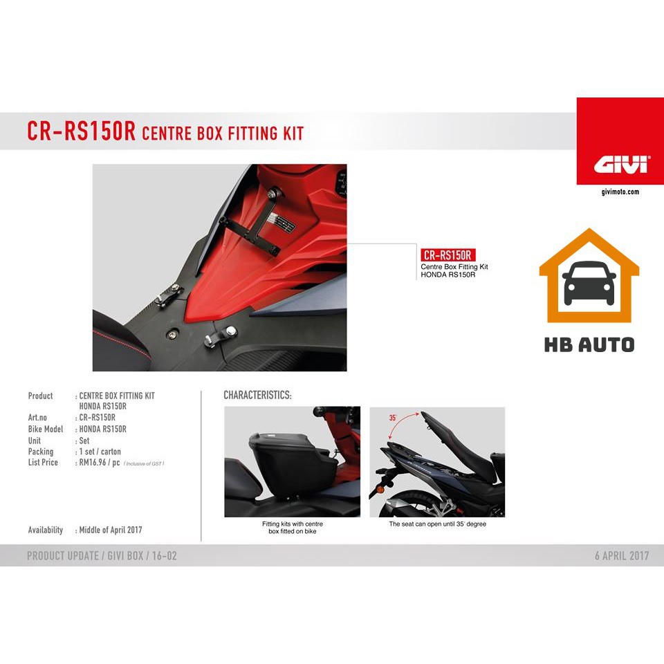 Pad thùng giữa GIVI Honda Winner150 chắc chắn, dễ lắp ráp