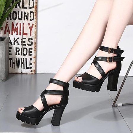 SANDAL CAO GÓT DA MỀM 2 QUAI KHÓA VÀNG THỜI TRANG PHONG CÁCH CÁ TÍNH - CG666