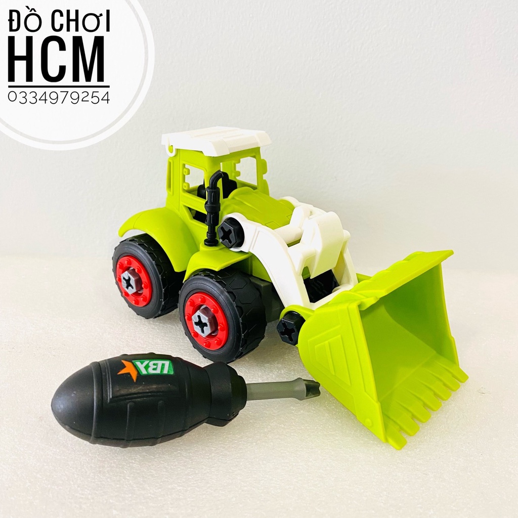 [LẮP RÁP KÈM TUA VÍT] Túi đồ chơi xe 4 xe công trình lắp ghép dành cho bé thích mô hình xe ô tô nông trường DIY 589-18D