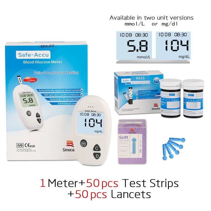 Máy đo đường huyết Sinocare Safe-Accu tặng 50 que thử và kim