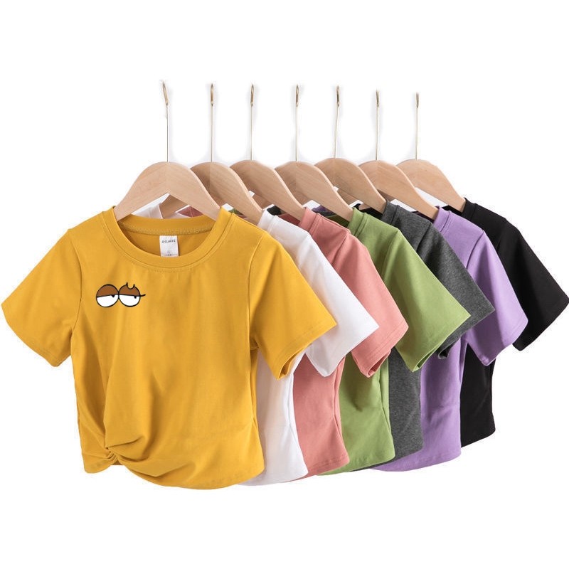 IELGY   Áo Thun cotton Ngắn Tay Cao Cổ Thời Trang Cho Nữ