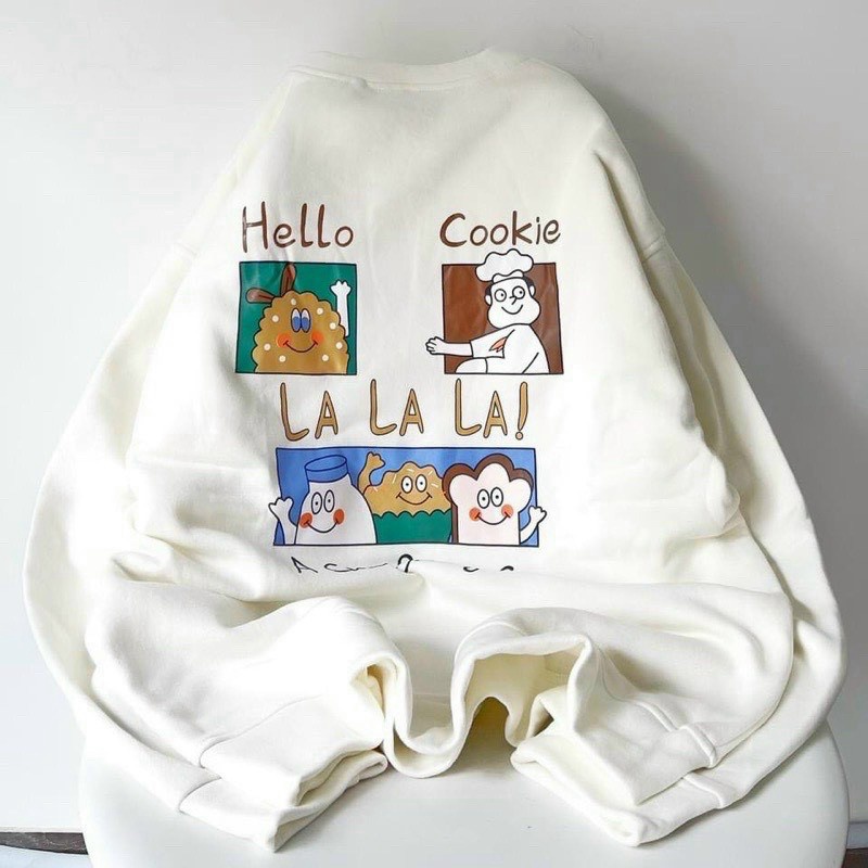 Áo Sweater Nữ Màu Trắng Cookie Chui Đầu Chất Nỉ Mềm Mịn Hình In Độc Đáo Form Rộng Mặc Thoải Mái [NEW UNISEX]