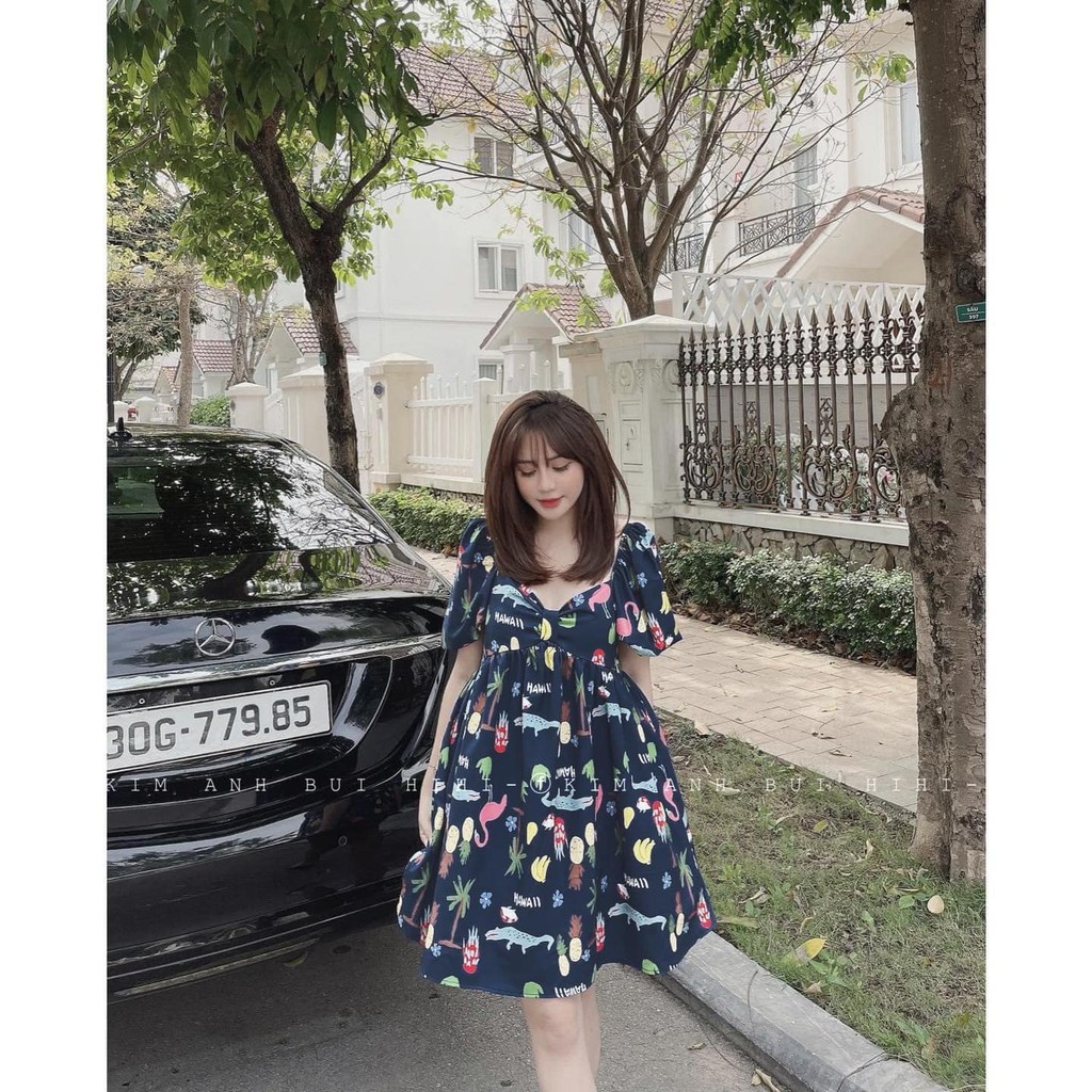 Váy babydollll XANH THAN hoa quả (kèm ảnh thật,video)