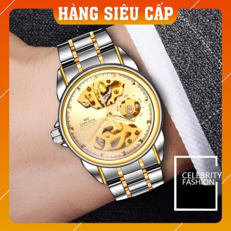 HOT 2021 [CAO CẤP] Đồng hồ nam máy cơ Bosck Automatic dây kim loại - Mặt vàng dây demi