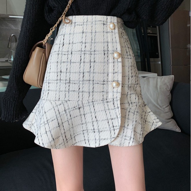 Chân váy chữ a cạp cao dáng ôm 2021,chân váy đuôi cá ngắn kẻ caro phối cúc có nhiều size thời trang du lịch công sở | BigBuy360 - bigbuy360.vn