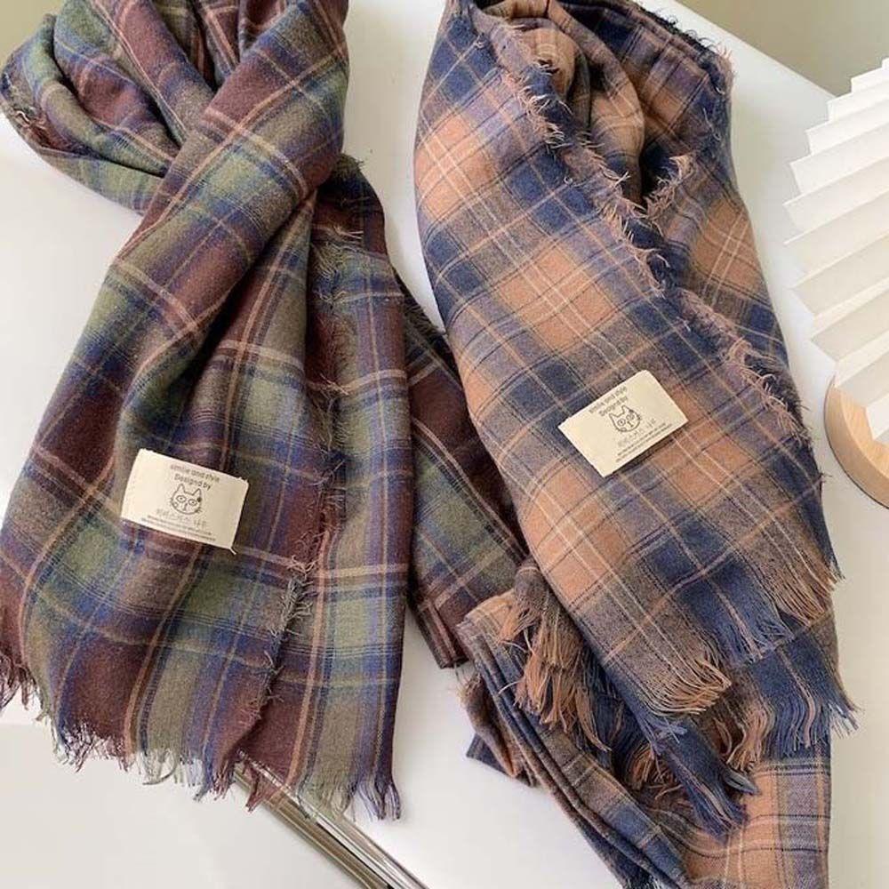 Khăn Choàng Cổ Dài Họa Tiết Kẻ Ô Ấm Áp Thời Trang Thu Đông Dành Cho Nữ