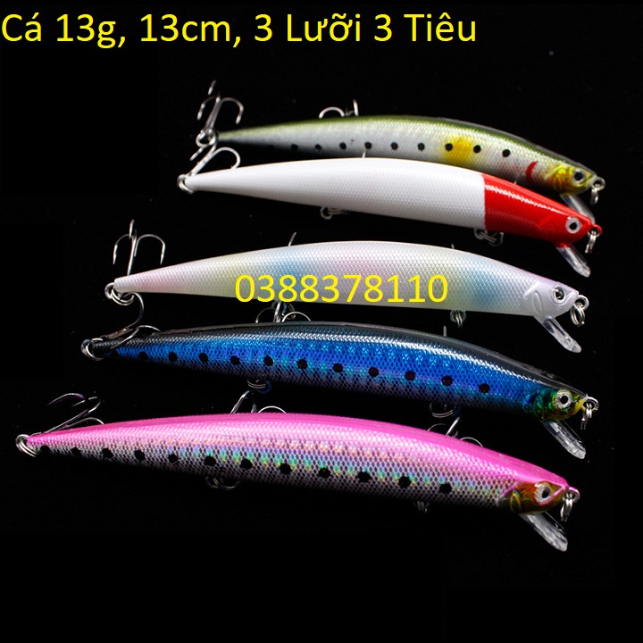 Mồi Cá Giả 13g, 13cm, 3 Lưỡi 3 Tiêu Chuyên Măng Chẽm