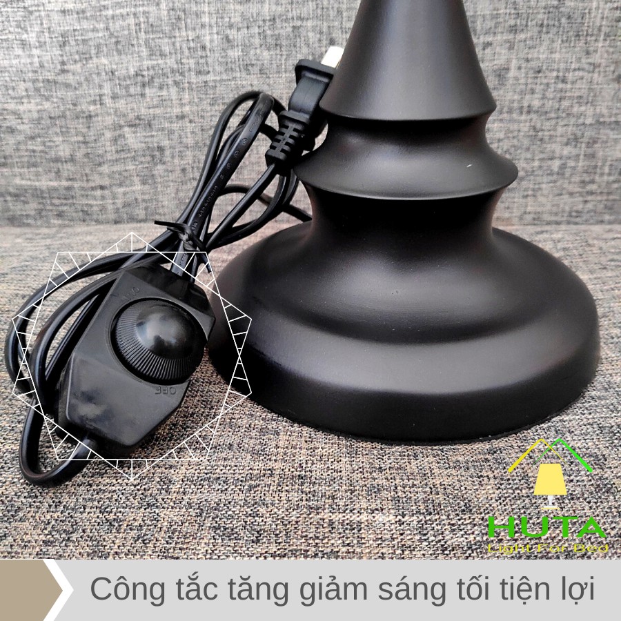 Đèn Ngủ Để Bàn Cao Cấp Điều Chỉnh Độ Sáng, Ánh Sáng Vàng Ấm, Chao Vải, Bóng Led, Dùng Decor Phòng Ngủ, Mã T2