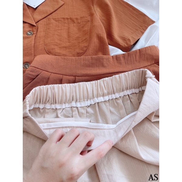 Maihuong ⚡️SET ÁO CỔ VEST MIX CHÂN VÁY LY 2M CHO NỮ