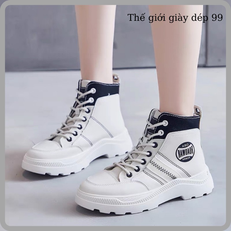 Bốt nữ - giày boots cao cổ nữ cá tính phong cách hàn quốc màu trắng - Xanh dạng bốt đế thấp siêu hot trend năm 2021 - Hà