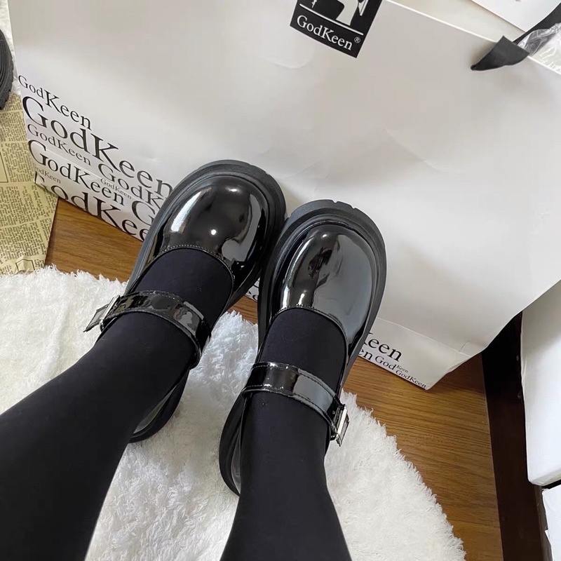Giày búp bê nữ dây cài đế 5cm Cao Cấp - giày nữ da mềm độn đế giá rẻ