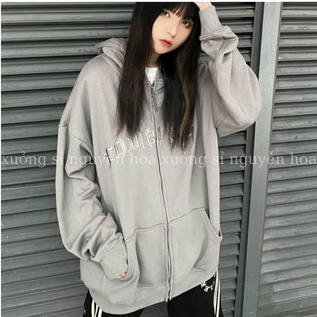 Áo khoác nỉ - áo khoác hoodie in chữ form rộng kiểu dáng unisex 3 màu đen/xám/be Xưởng Sỉ Nguyễn Hoa