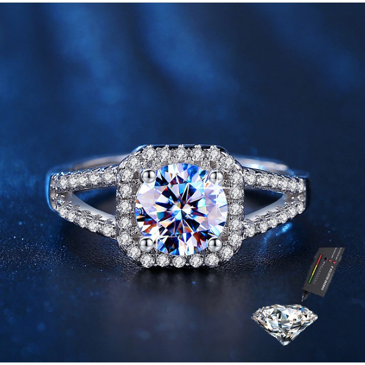 Nhẫn Cưới Bạc S925 1 Carat Moissanite Hình Tròn Rỗng Cho Nữ