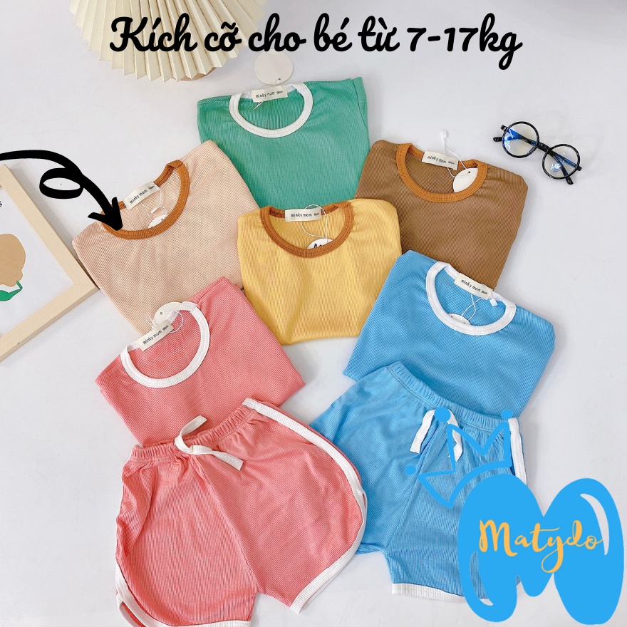 Bộ quần áo bé trai bé gái cộc tay cotton tăm mềm mịn thấm hút mồ hôi cho trẻ 7-17kg