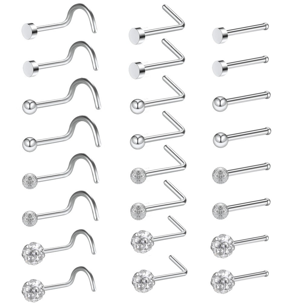 Bộ 8 khuyên mũi đầu tròn bằng thép không gỉ chất lượng cao 20g