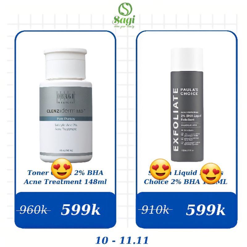 Toner BHA 2% acne treatment liquid tẩy tế bào chết hóa học