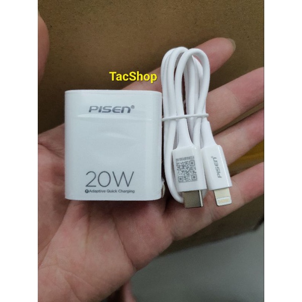 Bộ sạc nhanh Pisen Quick PD 20W TS - C140 kèm cáp sạc nhanh Type C To Lighting 1M  - BH12 tháng