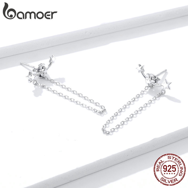 Đôi Bông Tai Bamoer Dáng Dài Tua Rua Bằng Bạc S925 Thời Trang Cho Nữ