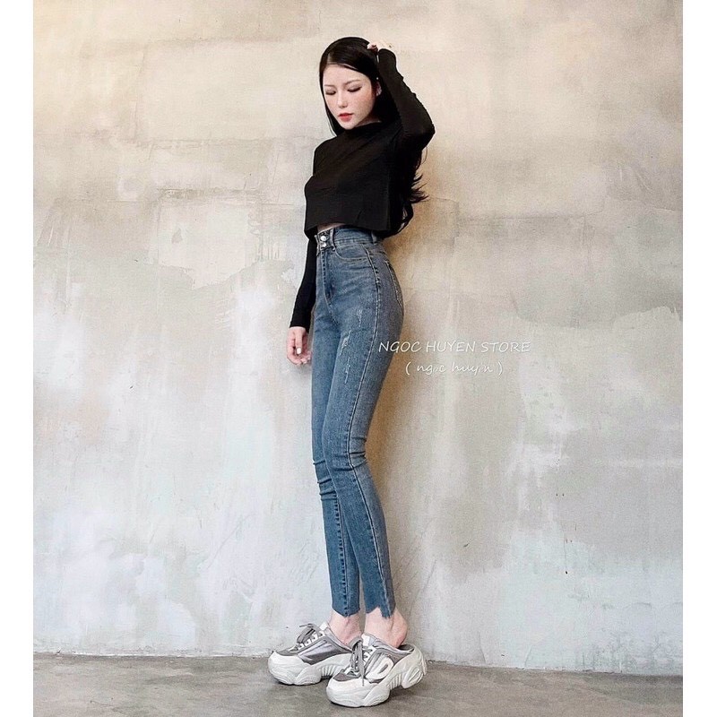 QUẦN BÒ CẠP CAO 4 KHUY NỮ CO GIÃN TÔN DÁNG CHẤT JEAN DÁNG ÔM THỜI TRANG BANAMO FASHION QUÂN BÒ 4 KHUY 762