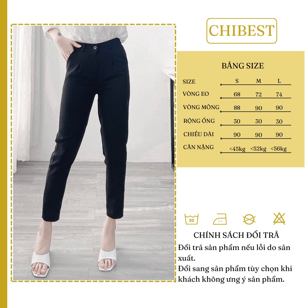 Quần tây nữ công sở đen dài basic cạp lưng cao BAGGY 02 khóa kéo Vải tuyết mưa dày CHIBEST YQB54