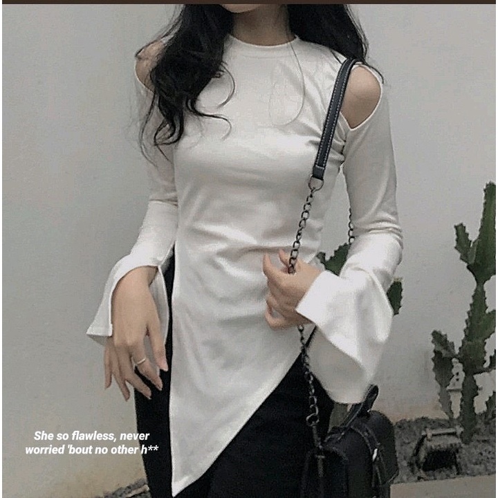 Áo Croptop Vạt Nhọn Dài Tay Xẻ Ôm Body Hở Vai, Cá Tính Độc Đáo Cho Nữ A5287