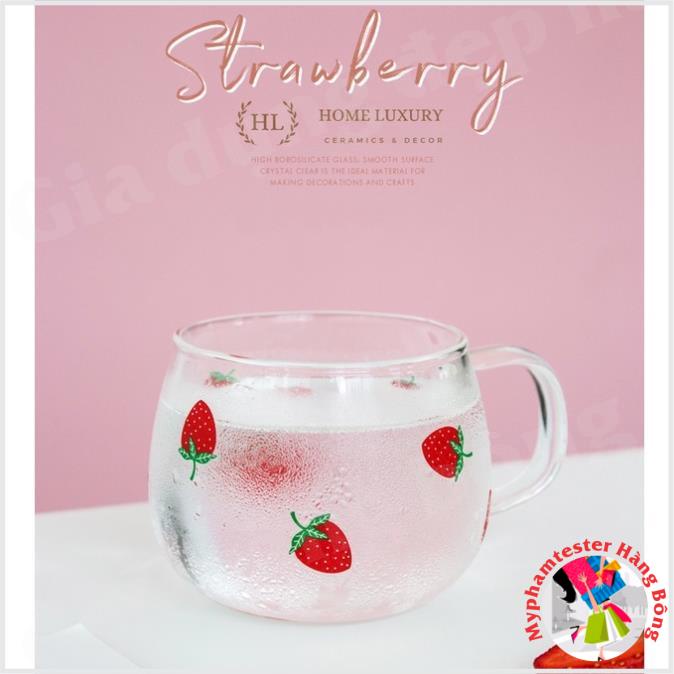 BÌNH DÂU TÂY | BỘ BÌNH CỐC THỦY TINH CHỊU NHIỆT HOA VĂN QUẢ DÂU TÂY DUNG TÍCH 1L - 1.6L | BÌNH CỐC TT DÂU TÂY
