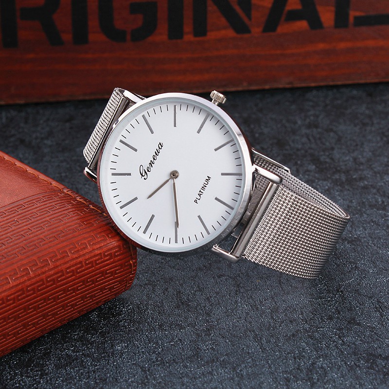 Đồng hồ thời trang nam nữ Geneva G203 dây lưới thép cực đẹp, 2 kim độc đáo cá tính | BigBuy360 - bigbuy360.vn