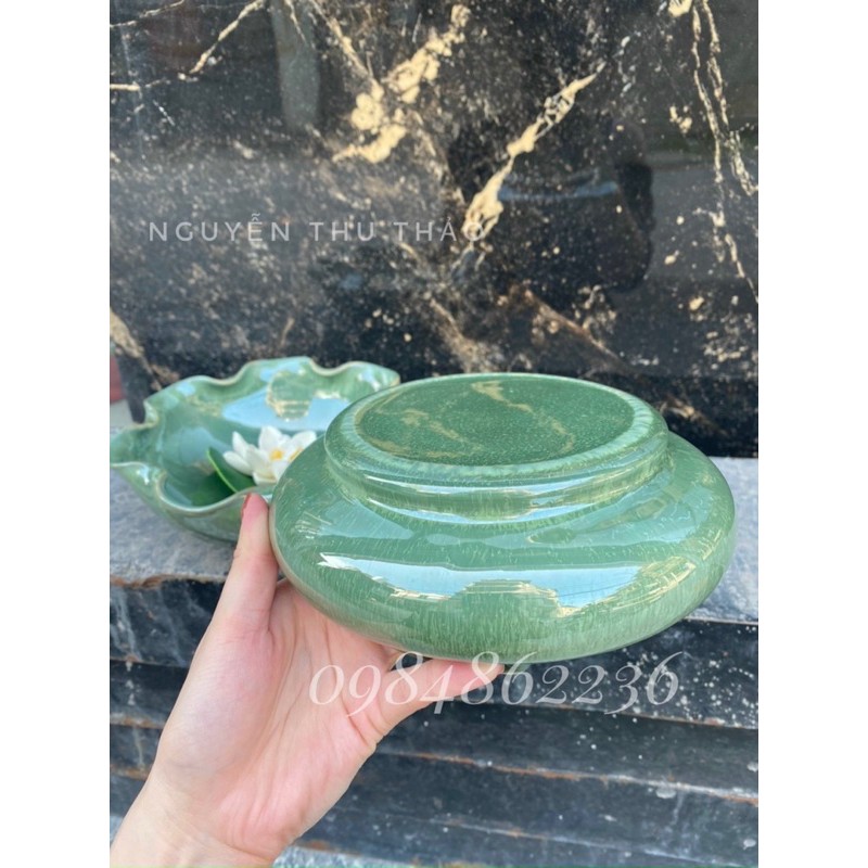 Bát sen thả hoa TẶNG KÈM ĐẾ SỨ VÀ HOA- Bát thả hoa ban thần tài men hoả biến Bát Tràng -Bát minh đường tụ thuỷ