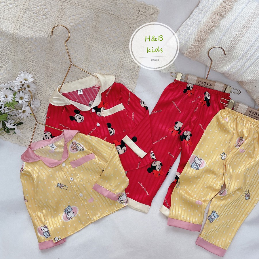 [6-18kg] Pijama Lụa Dài Tay Cao Cấp _ Họa Tiết Dễ Thương Bé Rất Thích_ Chất Liệu Lụa Mềm Mịn