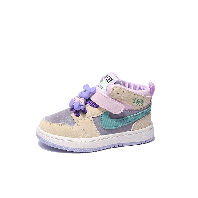 Children's high-top sneakers color blocking fashion girls sneakers new girls' casual shoes Korean version of the boys' casual board shoes