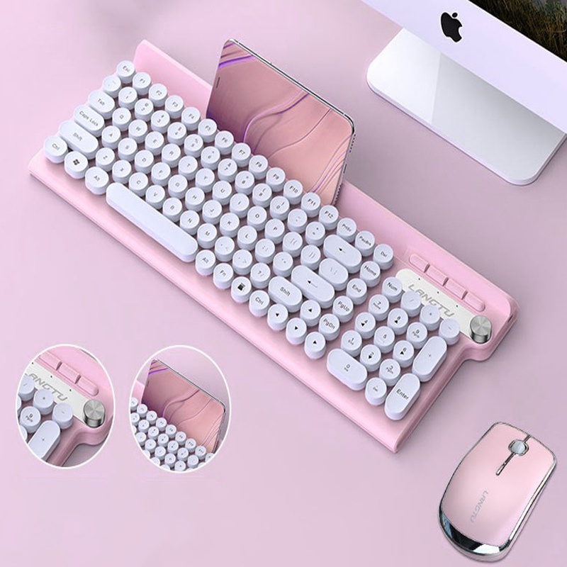 Bộ Bàn Phím Và Chuột Không Dây Cute Cao Cấp LT500 Sạc Pin Nhiều Màu Sắc