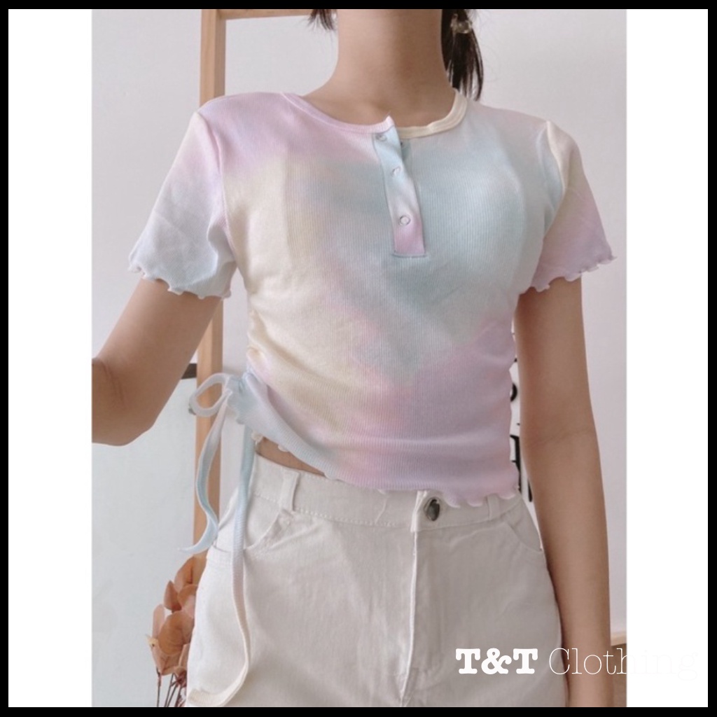 ÁO CROPTOP RÚT LOANG MÀU | Áo kiểu nữ teen | 23tshop