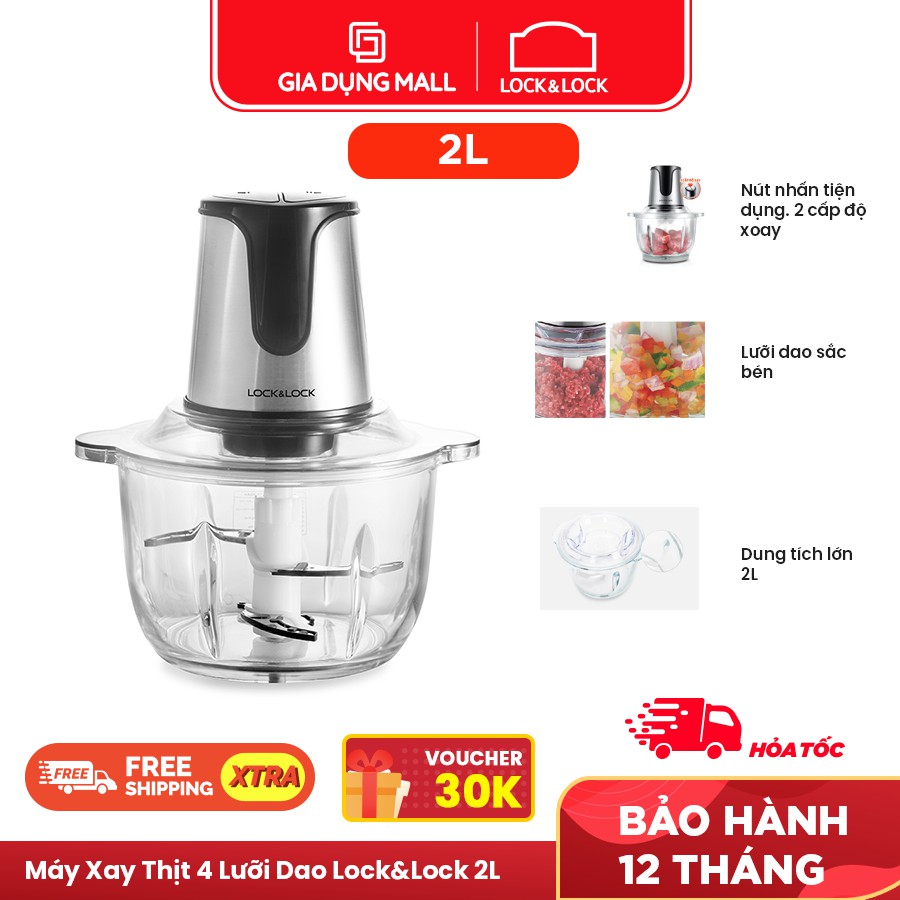 Máy Xay Thịt Lock&Lock EJM171, 4 lưỡi dao sắc bén  (2L) - BH 12 tháng - Hàng Chính Hãng