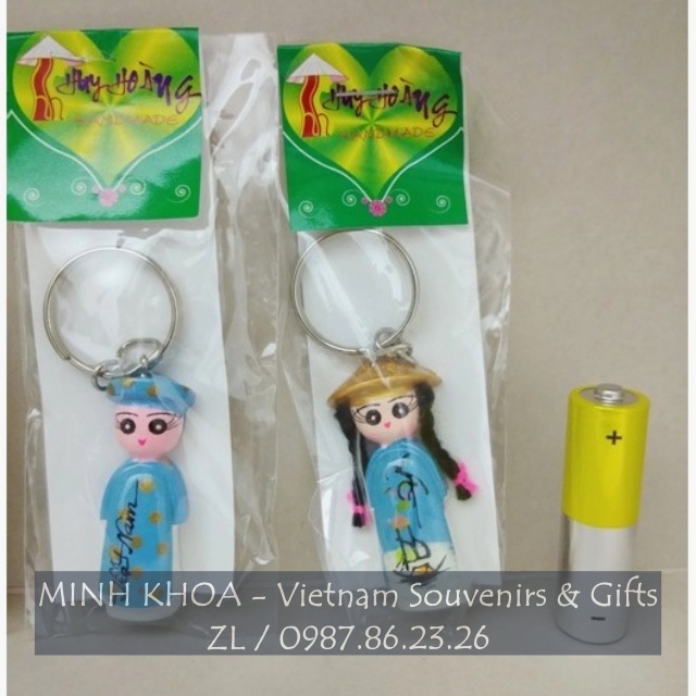 Vỉ 10 Móc Khóa Áo Dài Khăn Đóng Búp Bê Nón Lá Quà Tặng - Quà Lưu Niệm Việt Nam - Vietnam Traditional Keychain Souvenir