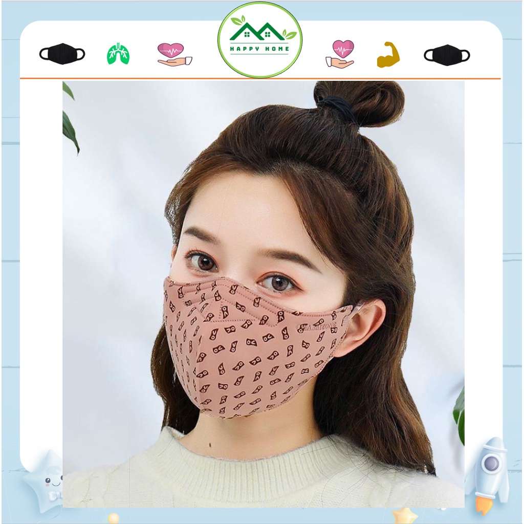 Khẩu trang vải cotton họa tiết D chống tia UV, chống bụi mịn có dây rút điều chỉnh thông thoáng