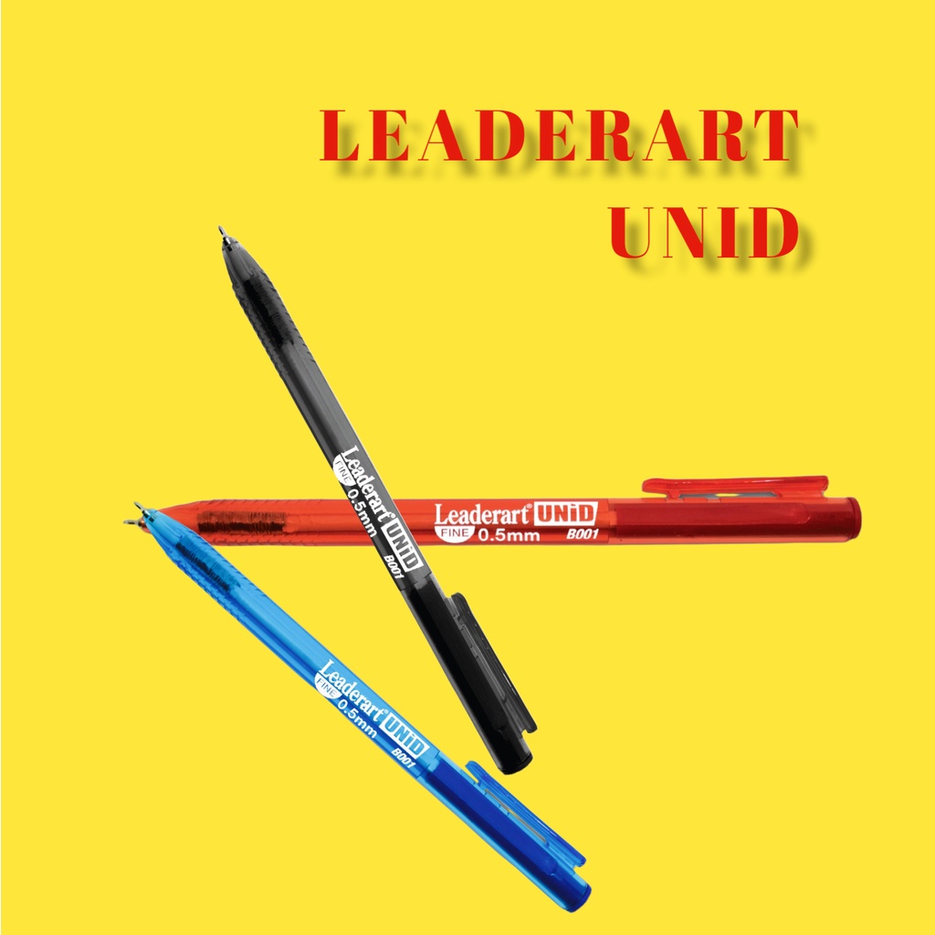 Bút bi Semi Gel Ink LEADERART UNID B001- Hộp 20 cái, đủ 3 màu - Ngòi 0.5mm viết êm trơn