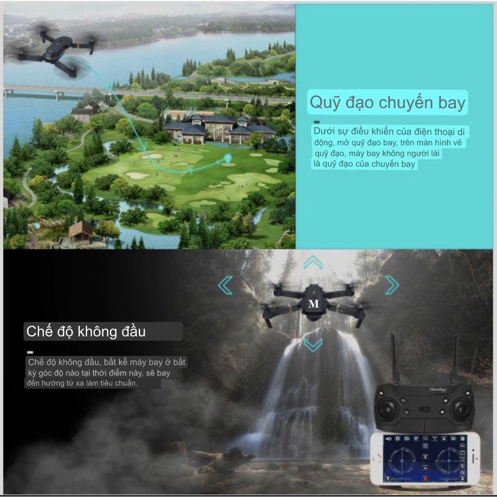 Máy bay FLYCAM mini E58/P5 4K 720P quay phim HD 2 CAMERA 2.4GHZ góc quay rộng, chống rung quang học máy bay giá rẻ HN
