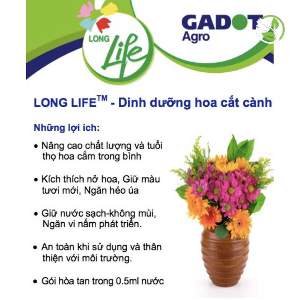 Dưỡng Hoa Cắm Hoa Tươi Lâu Gadot Agro Long Life nhập từ Israel - Hộp 10 gói nhỏ