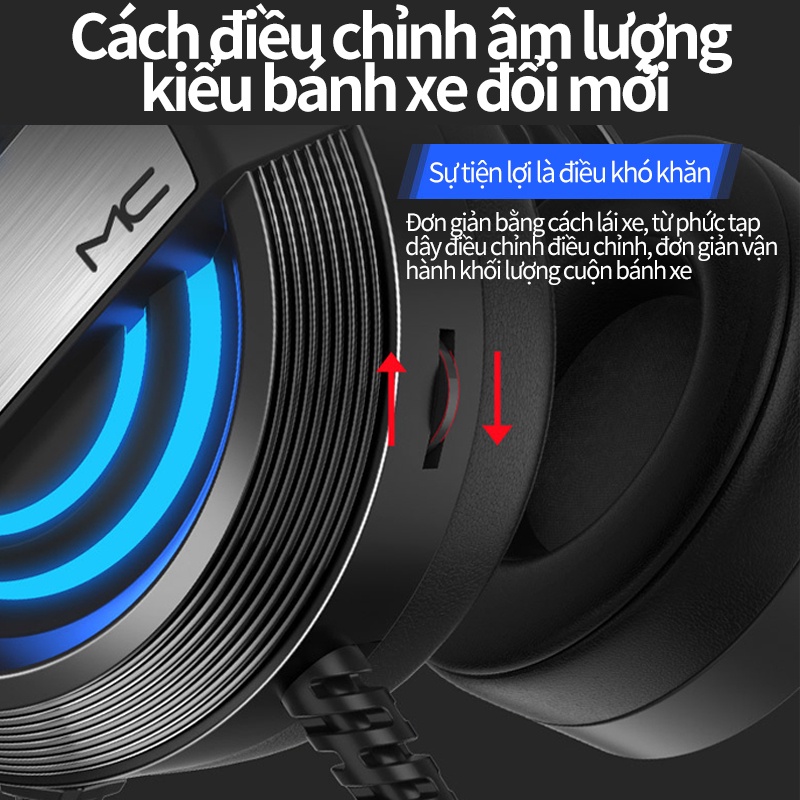 Tai nghe chụp tai máy tính GAMING MC Q9 có đèn LED đổi màu, headphone chơi game trên laptop, pc