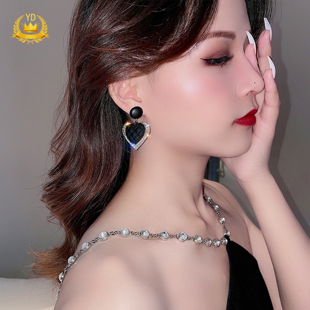 Bông tai hình trái tim đính đá sang trọng thời trang Hàn Quốc mới cho nữ