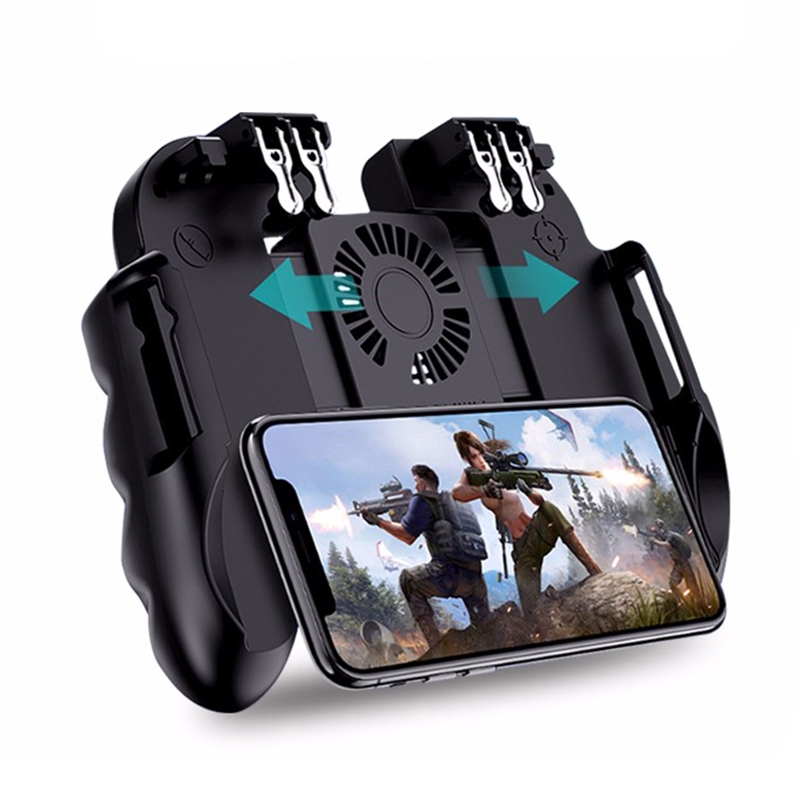 H9 Six Fingers For PUBG Game Controller Gamepad Metal Trigger Shooting Free Fire Cooling Fan Gamepad Joystick For IOS Mobile Phone