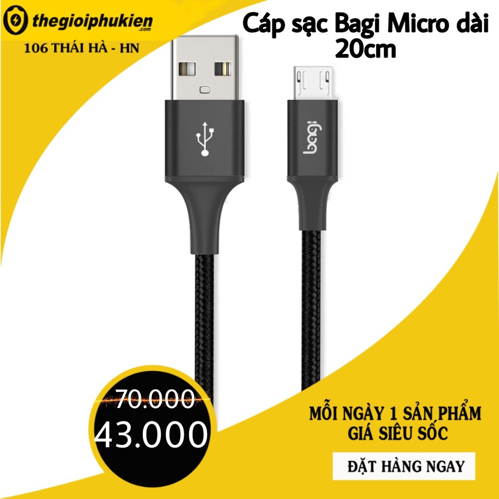 [DÀI 20CM] Cáp dù sạc nhanh kết nối Micro USB Bagi 20cm MS20