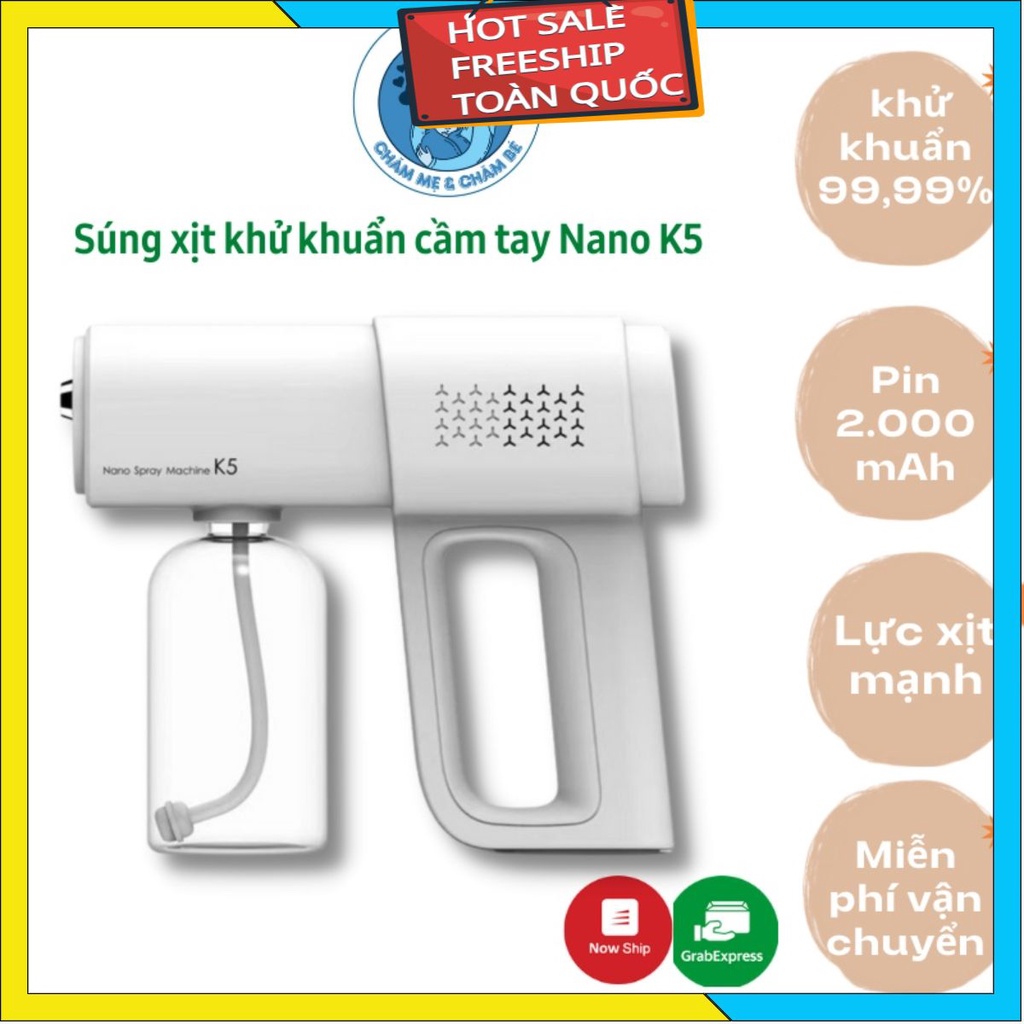 ⛑️CHÍNH HÃNG - BẢO HÀNH 12 THÁNG⛑️Súng Khử Khuẩn Phun Xịt Khử Sát Trùng Nano K5 Hàng Chuẩn In Laser 8 Mắt UV