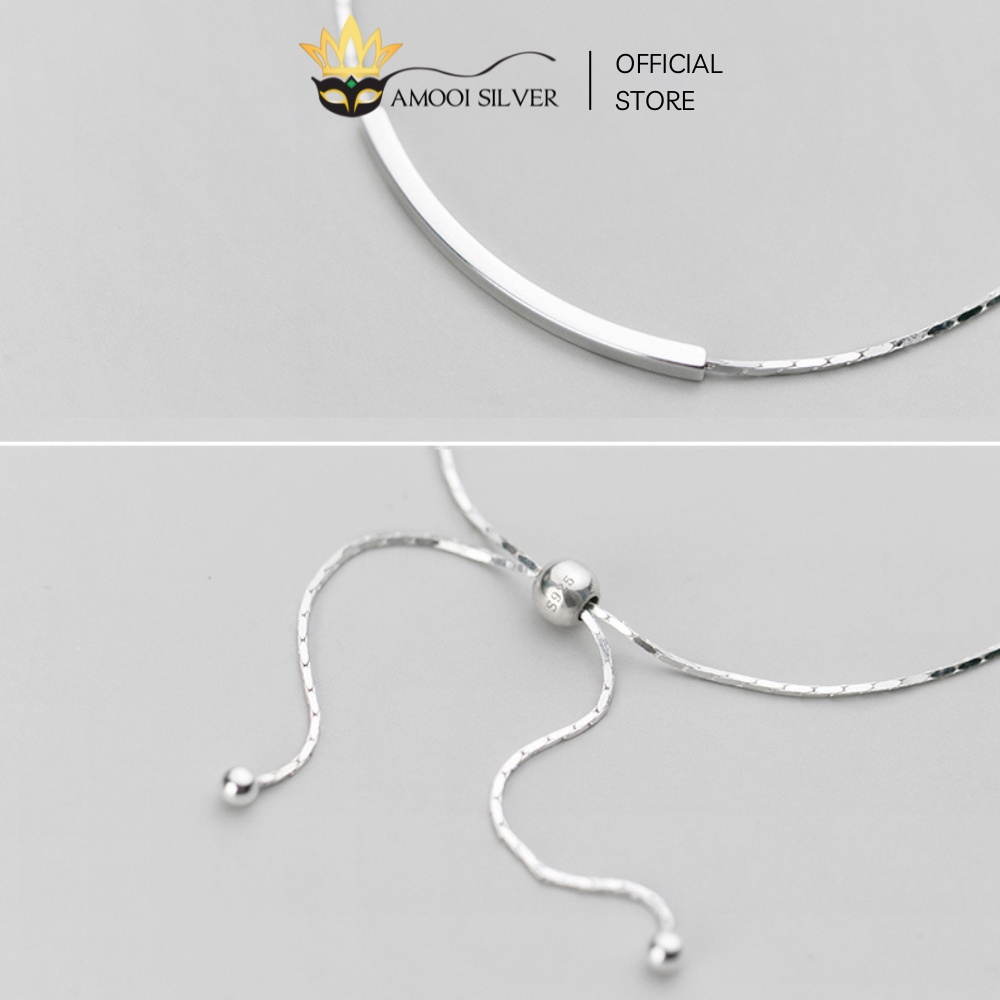 Lắc Tay Bạc S925 Mẫu Thanh Ngang Thắt Dây Rút Thanh Lịch - Amooi Silver AT61