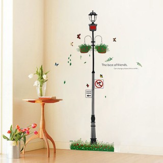 Decal dán tường cột đèn hoa